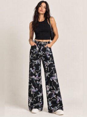 Desigual Maitre Pierre Wide-Leg Printed Jeans Black XS